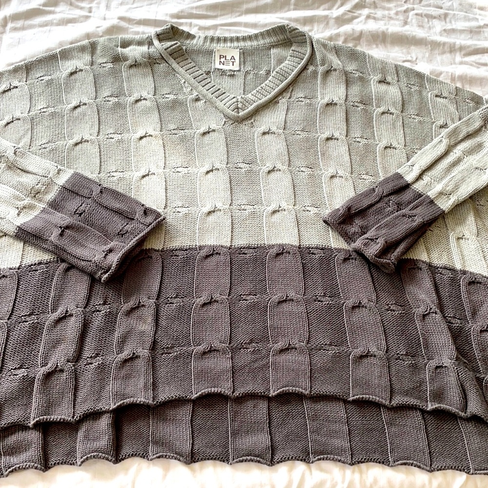 Planet, two toned grey cotton sweater